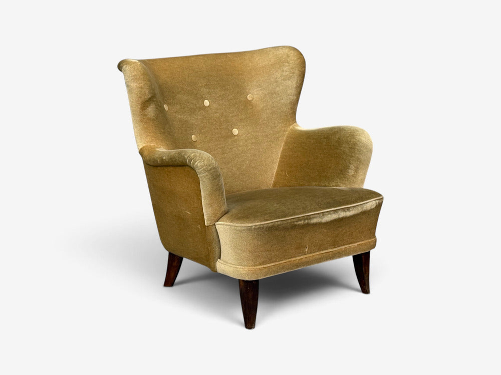 Ilmari Lappalainen, Lounge Chairs, Beech, Velvet, Finland, 1950s