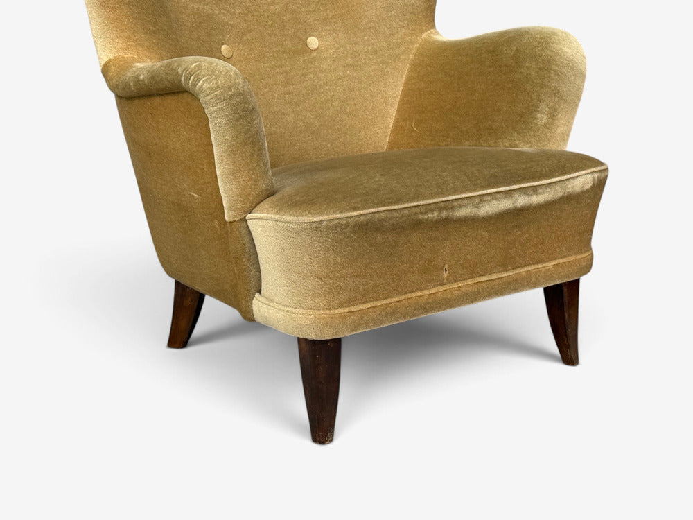 Ilmari Lappalainen, Lounge Chairs, Beech, Velvet, Finland, 1950s