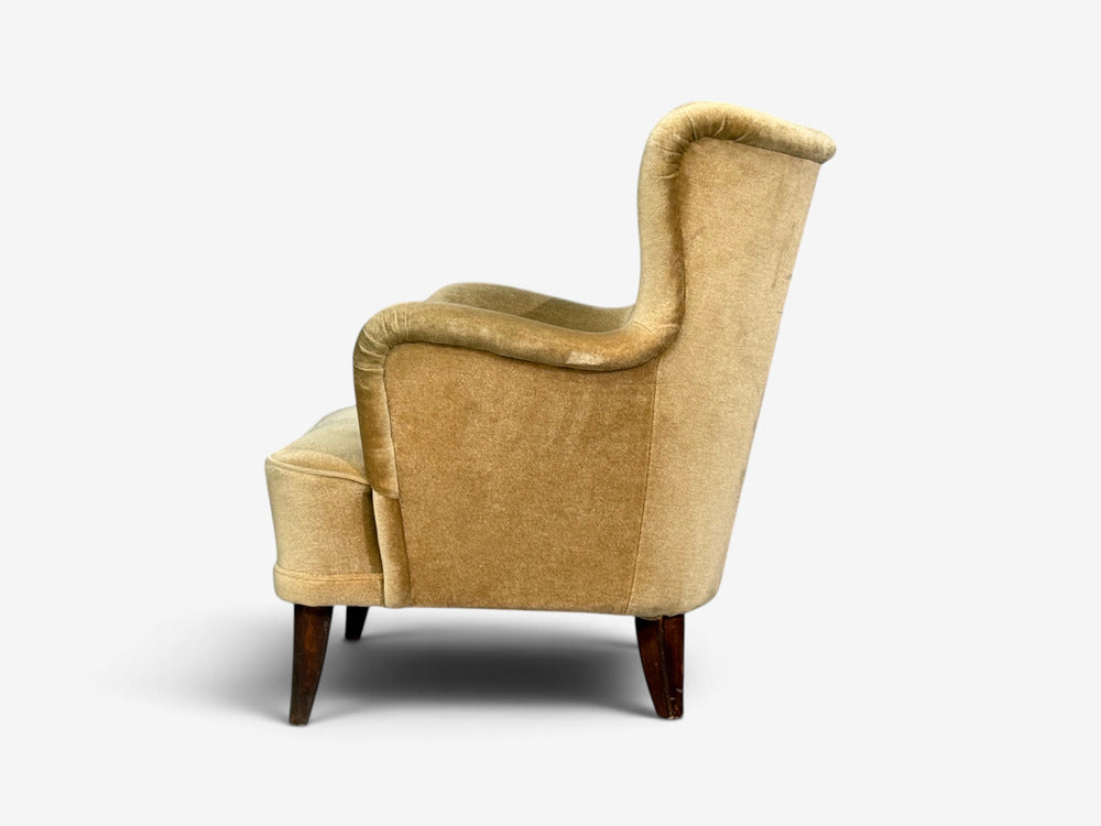 Ilmari Lappalainen, Lounge Chairs, Beech, Velvet, Finland, 1950s