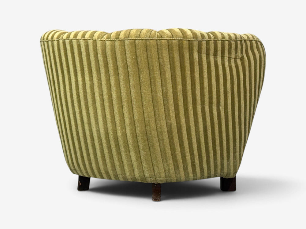 Danish Cabinetmaker, Banana Lounge Chairs, Beech, Velour, Denmark, 1940s