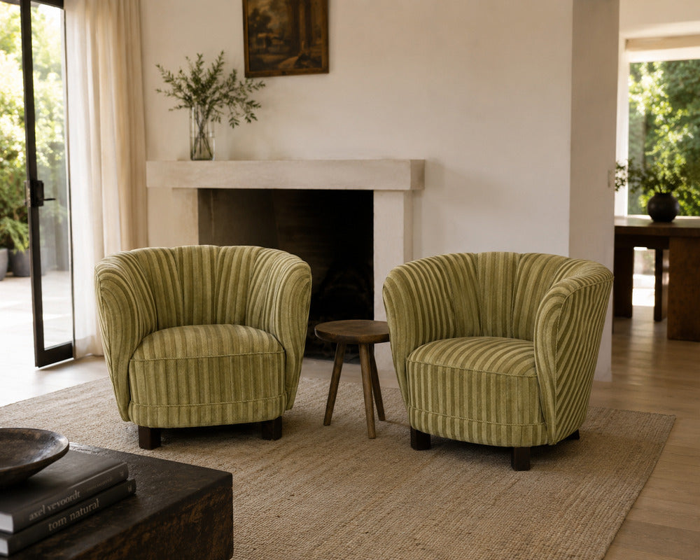 Danish Cabinetmaker, Banana Lounge Chairs, Beech, Velour, Denmark, 1940s