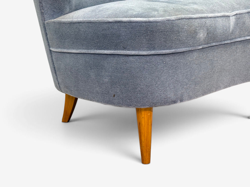 Carl-Johan Boman, Finnish Modern, Settee, Velvet, Wood, Finland, 1950s