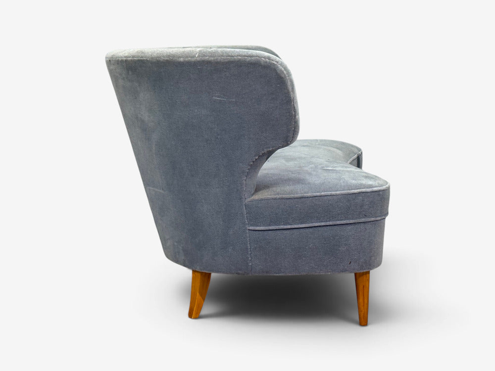 Carl-Johan Boman, Finnish Modern, Settee, Velvet, Wood, Finland, 1950s