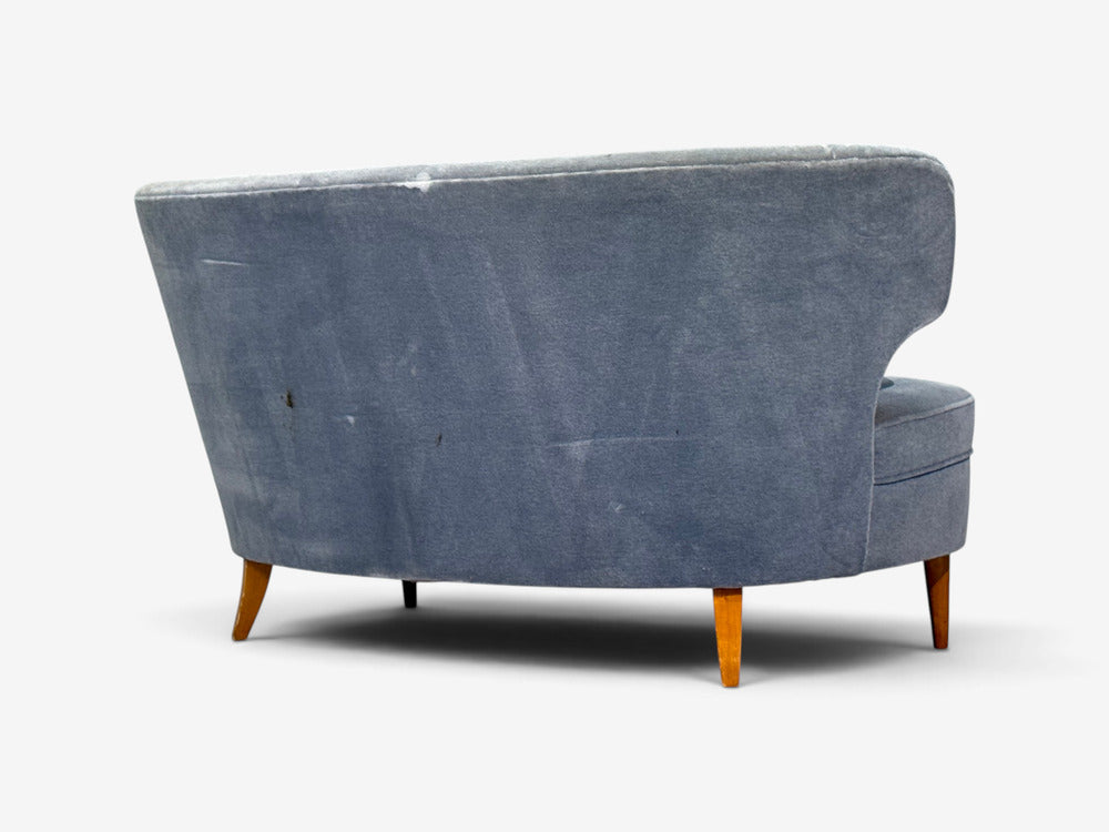 Carl-Johan Boman, Finnish Modern, Settee, Velvet, Wood, Finland, 1950s