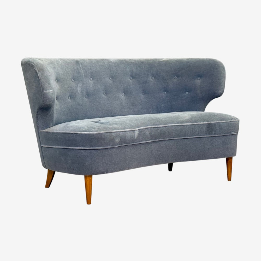 Carl-Johan Boman, Finnish Modern, Settee, Velvet, Wood, Finland, 1950s