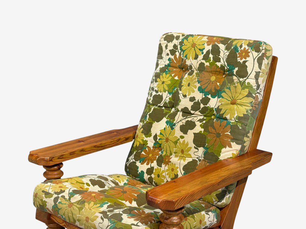 Collden, Brutalist Lounge Chairs, Pine, Fabric, Sweden, 1970s
