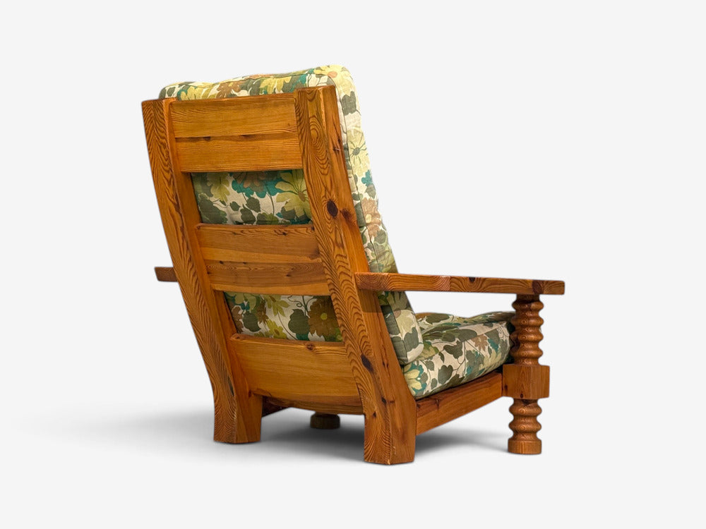 Collden, Brutalist Lounge Chairs, Pine, Fabric, Sweden, 1970s