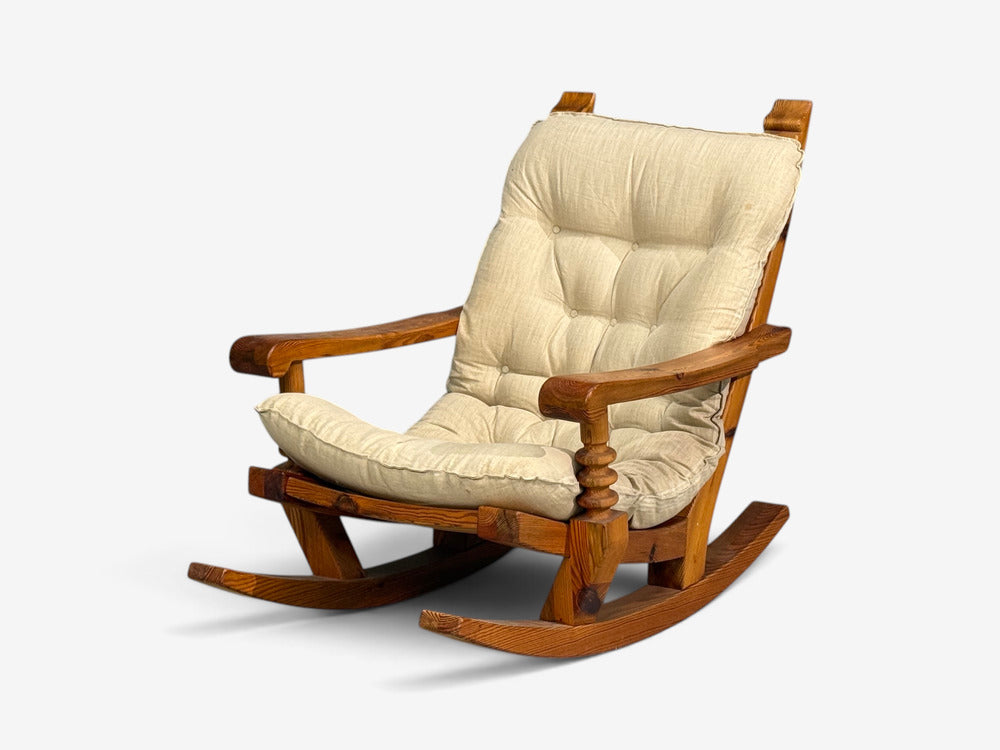 Collden, Swedish Modern, Large Rocking Chair, Pine, Fabric, Sweden, 1970s