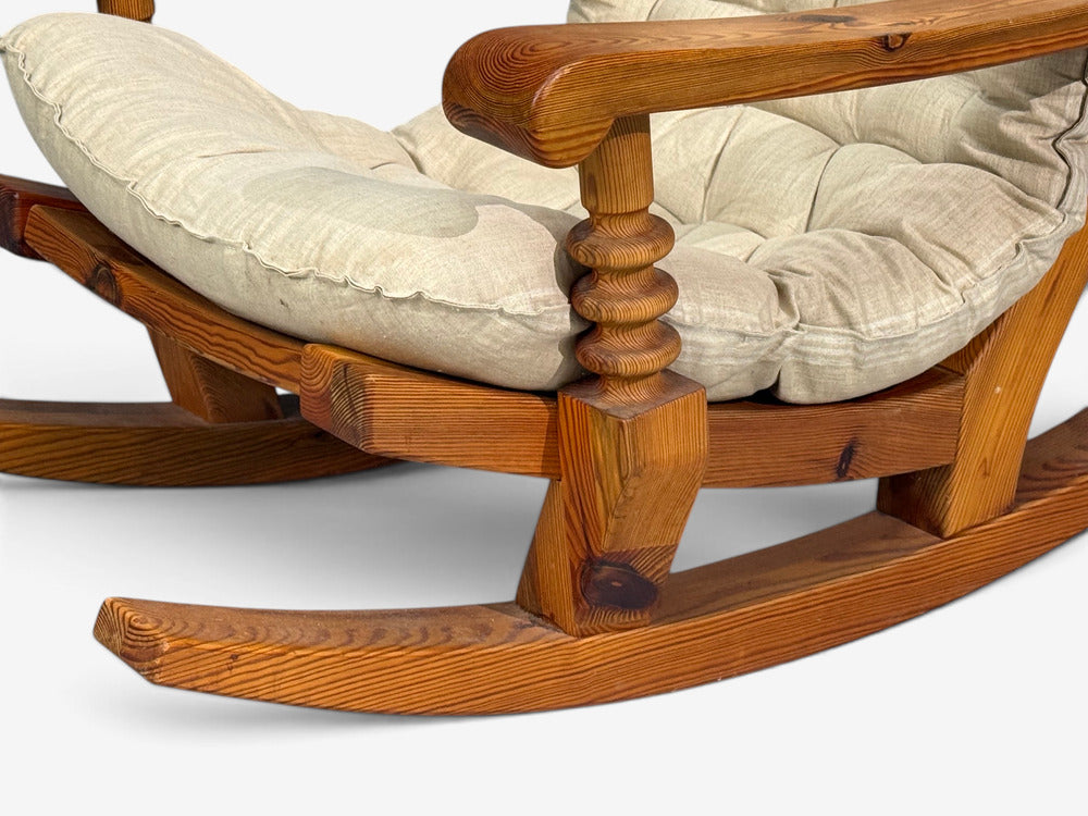 Collden, Swedish Modern, Large Rocking Chair, Pine, Fabric, Sweden, 1970s