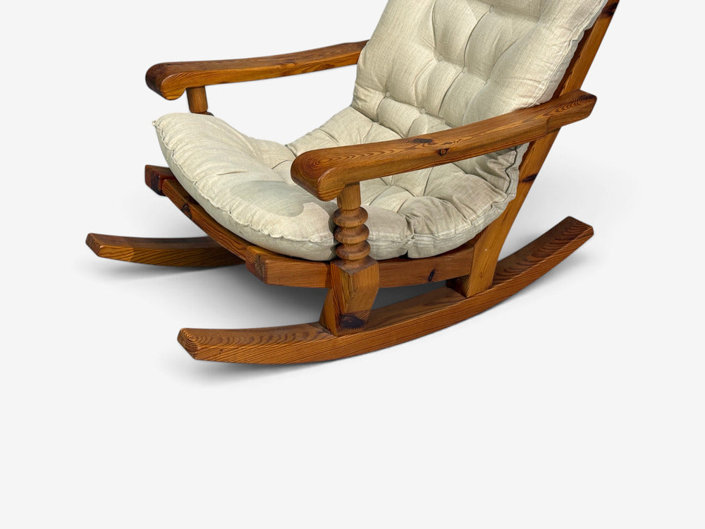 Collden, Swedish Modern, Large Rocking Chair, Pine, Fabric, Sweden, 1970s