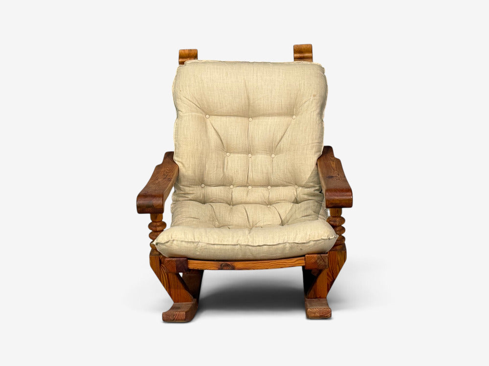 Collden, Swedish Modern, Large Rocking Chair, Pine, Fabric, Sweden, 1970s