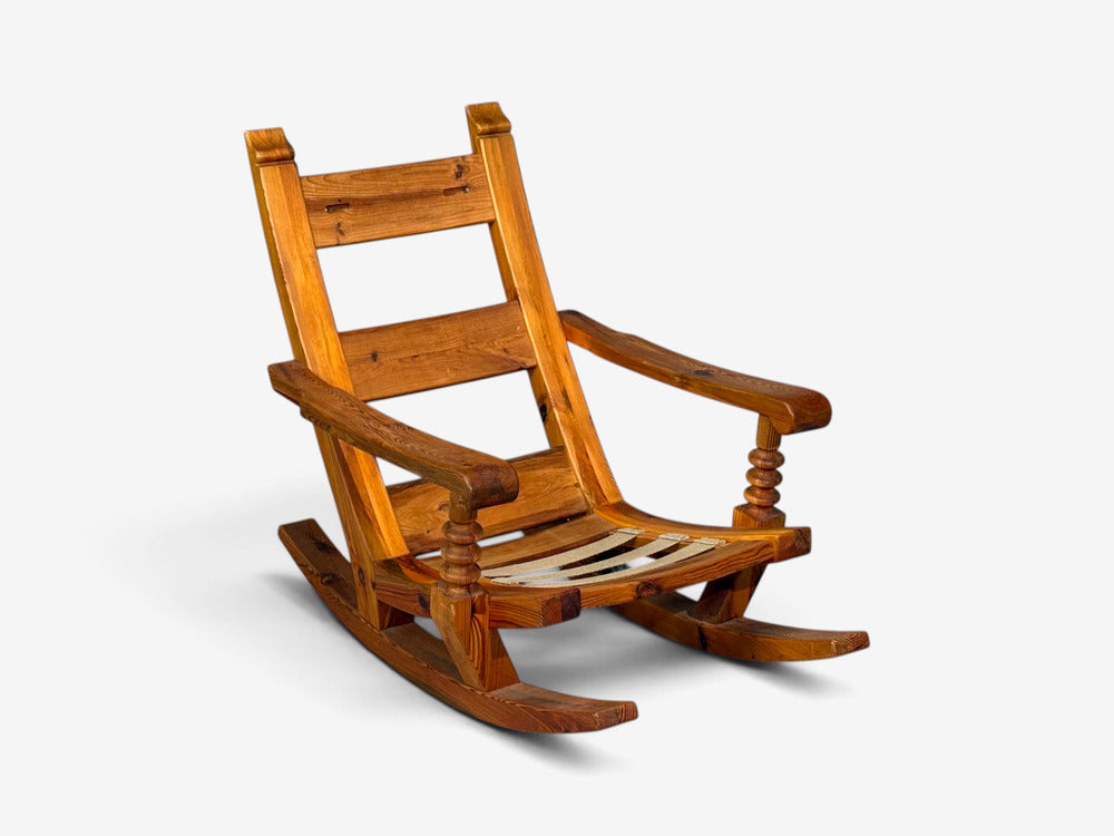 Collden, Swedish Modern, Large Rocking Chair, Pine, Fabric, Sweden, 1970s