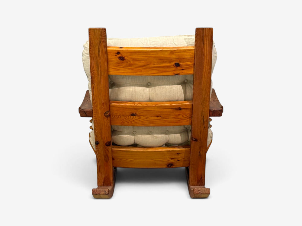 Collden, Swedish Modern, Large Rocking Chair, Pine, Fabric, Sweden, 1970s