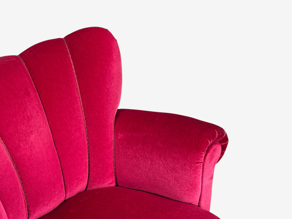 Swedish Cabinetmaker, Lounge Chairs, Red Velvet, Lacquered Wood, Sweden, 1940s