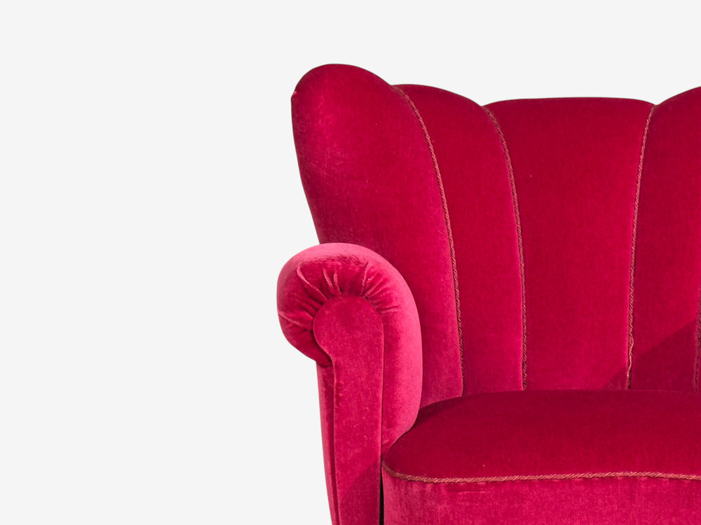 Swedish Cabinetmaker, Lounge Chairs, Red Velvet, Lacquered Wood, Sweden, 1940s