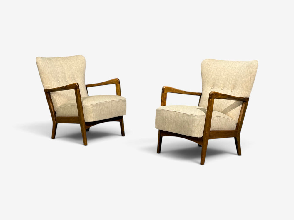 Søren Hansen, Lounge Chairs, Wool, Beech, Denmark, 1940s
