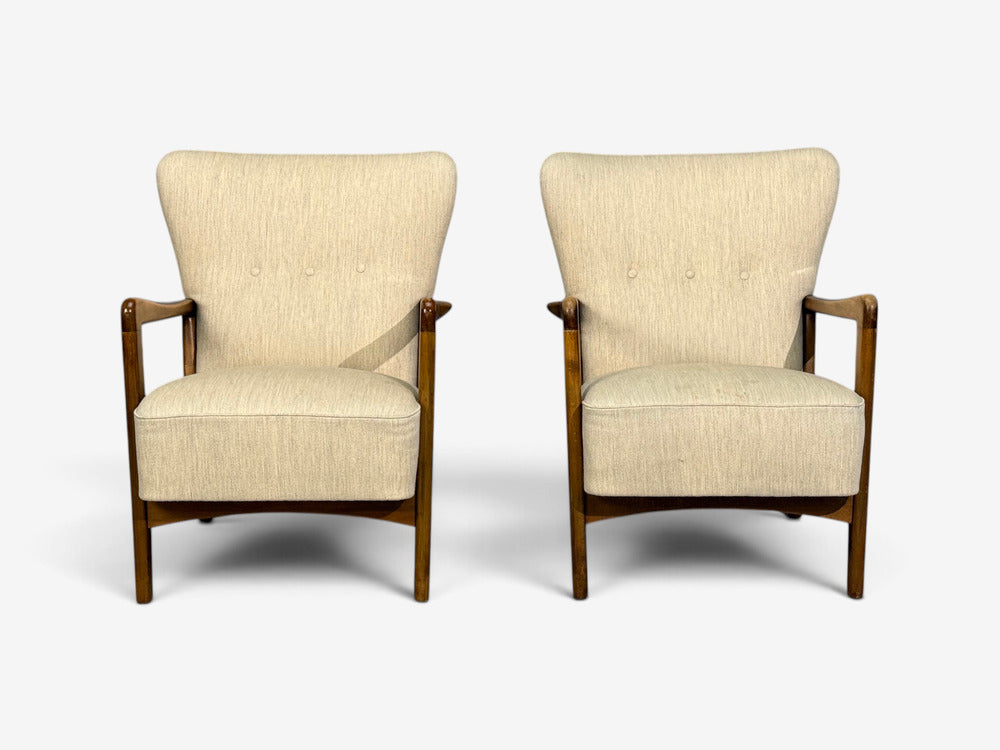 Søren Hansen, Lounge Chairs, Wool, Beech, Denmark, 1940s