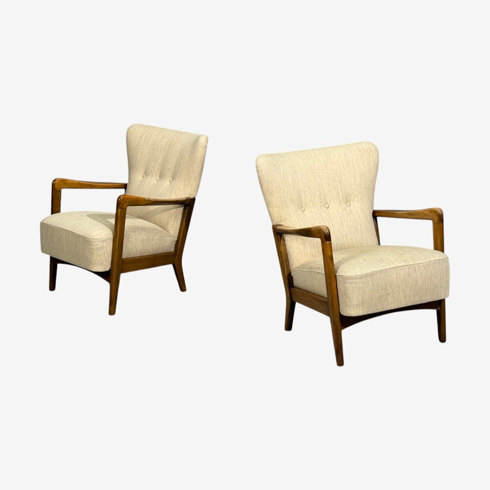 Søren Hansen, Lounge Chairs, Wool, Beech, Denmark, 1940s