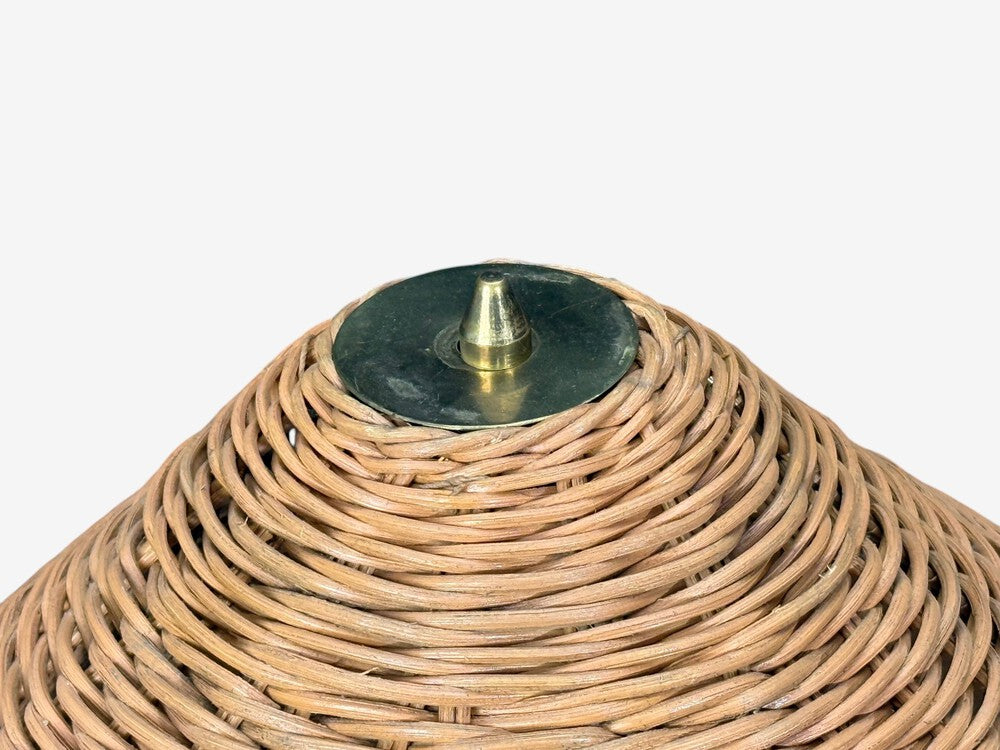 V. Soini Oy, Rare Floor Lamp, Brass, Leather, Rattan, Finland, 1950s
