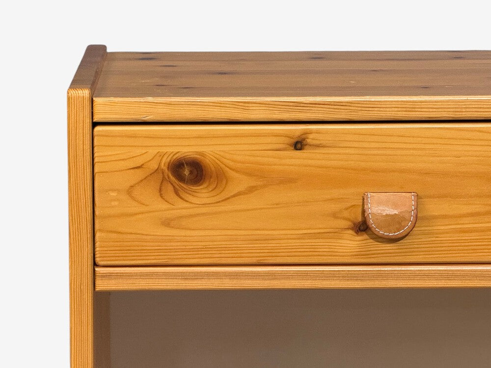 Swedish Modern, Nightstands, Pine, Leather, Sweden, 1970s