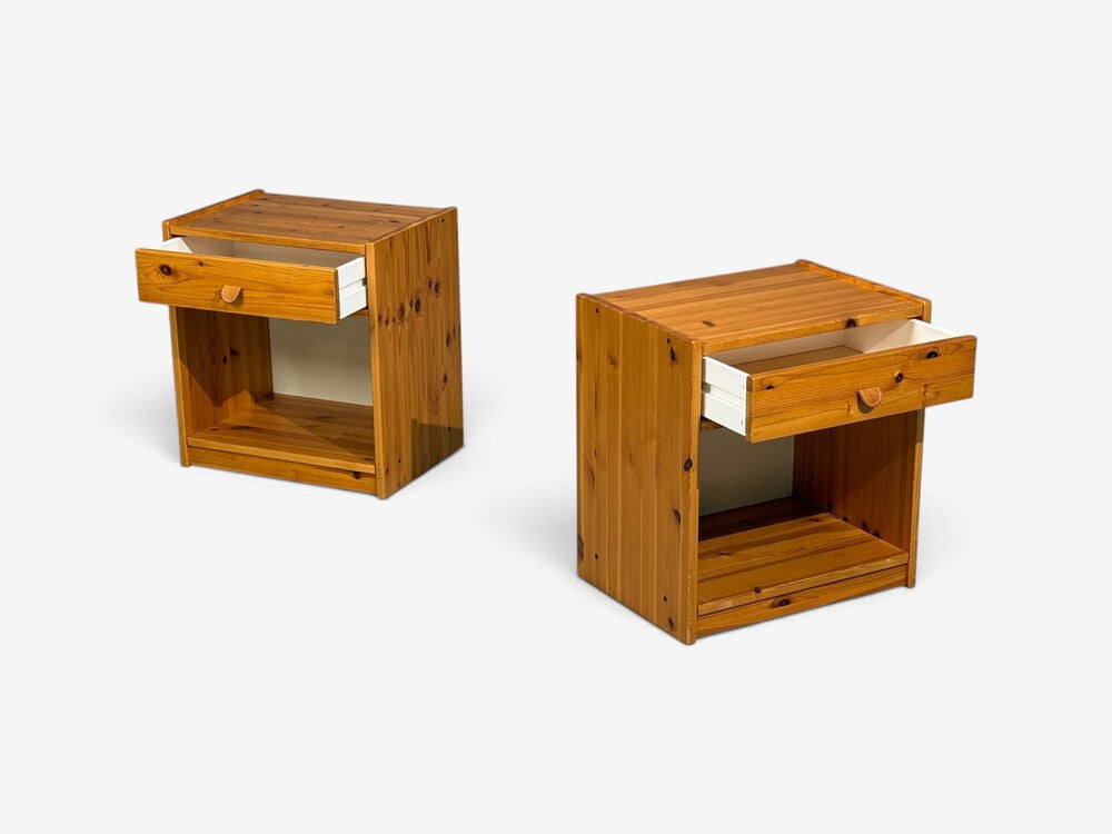 Swedish Modern, Nightstands, Pine, Leather, Sweden, 1970s