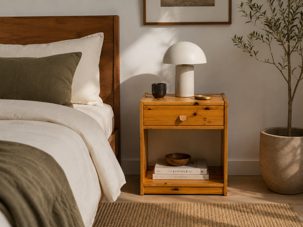 Swedish Modern, Nightstands, Pine, Leather, Sweden, 1970s