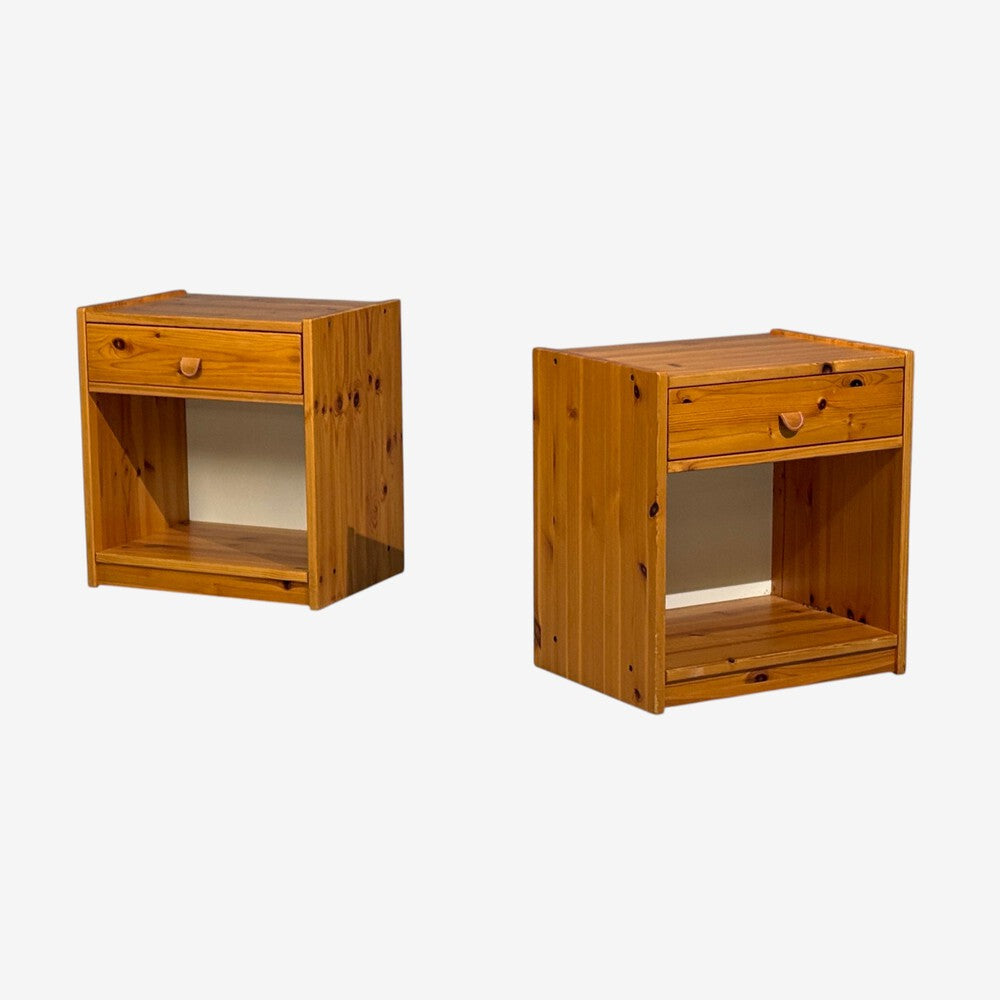 Swedish Modern, Nightstands, Pine, Leather, Sweden, 1970s