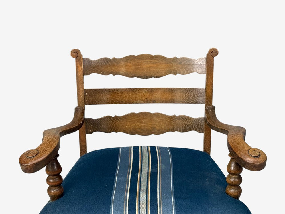 Danish Cabinetmaker, Armchair, Wool, Carved Oak, Denmark, 1920s