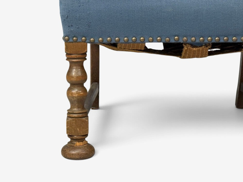 Danish Cabinetmaker, Armchair, Wool, Carved Oak, Denmark, 1920s