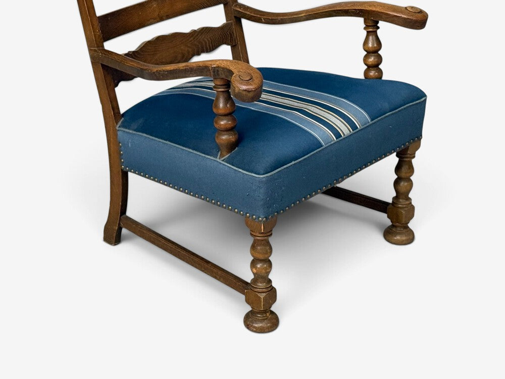Danish Cabinetmaker, Armchair, Wool, Carved Oak, Denmark, 1920s