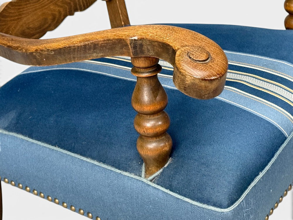 Danish Cabinetmaker, Armchair, Wool, Carved Oak, Denmark, 1920s