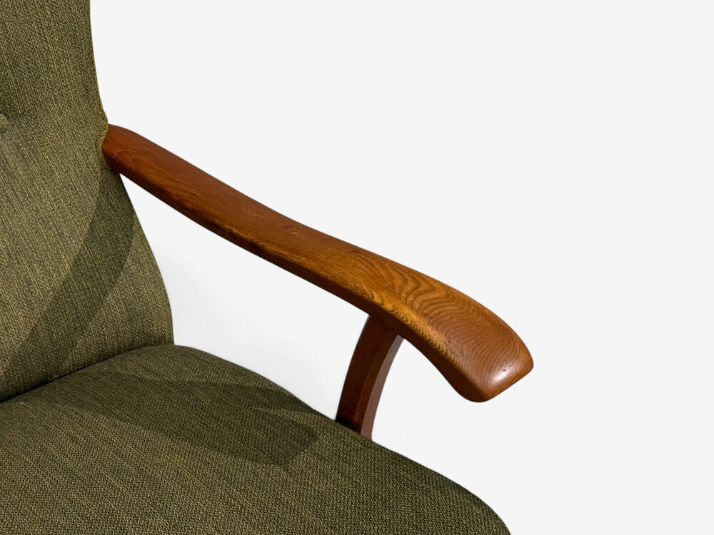 Danish Modern, Highback Lounge Chair, Elm, Wool, Denmark, 1950s