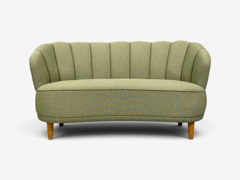 Asko, Sofa, Green Fabric, Lacquered Wood, Finland, 1950s