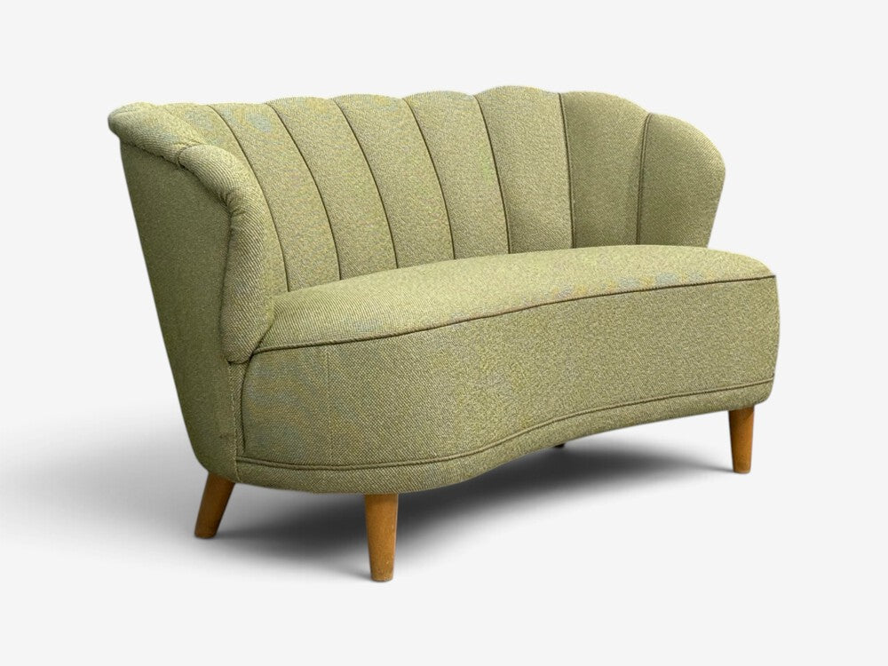 Asko, Sofa, Green Fabric, Lacquered Wood, Finland, 1950s
