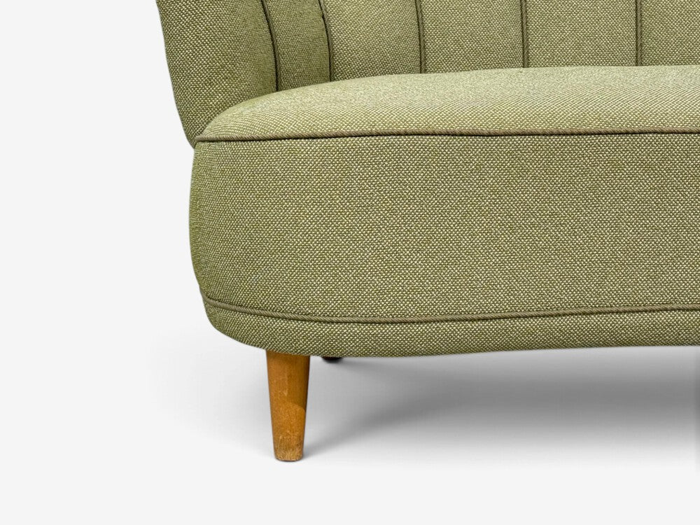Asko, Sofa, Green Fabric, Lacquered Wood, Finland, 1950s