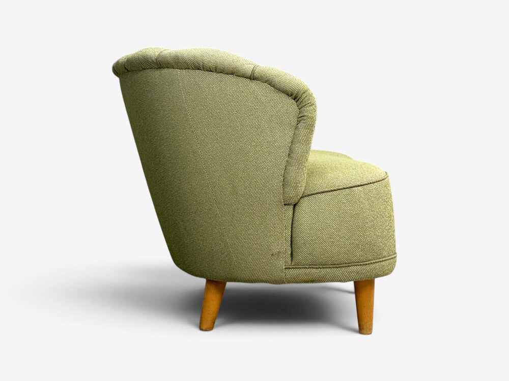 Asko, Sofa, Green Fabric, Lacquered Wood, Finland, 1950s