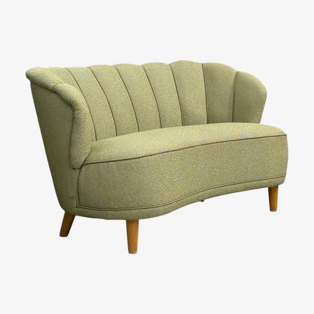 Asko, Sofa, Green Fabric, Lacquered Wood, Finland, 1950s