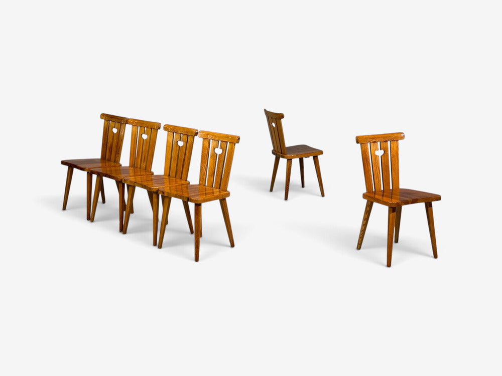 Göran Malmvall, Six Dining Chairs, Pine, Sweden, 1970s