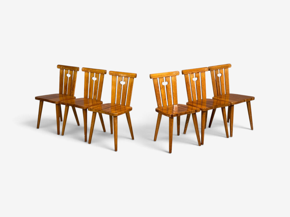 Göran Malmvall, Six Dining Chairs, Pine, Sweden, 1970s