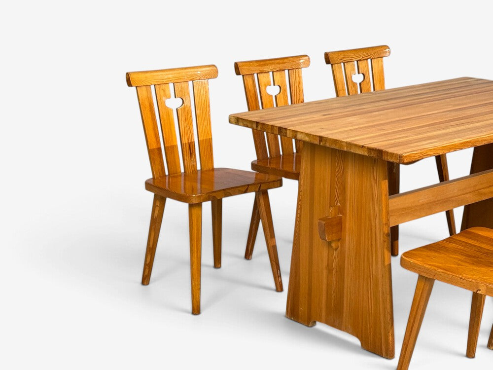 Göran Malmvall, Dining Table and Six Chairs, Pine, Sweden, 1970s