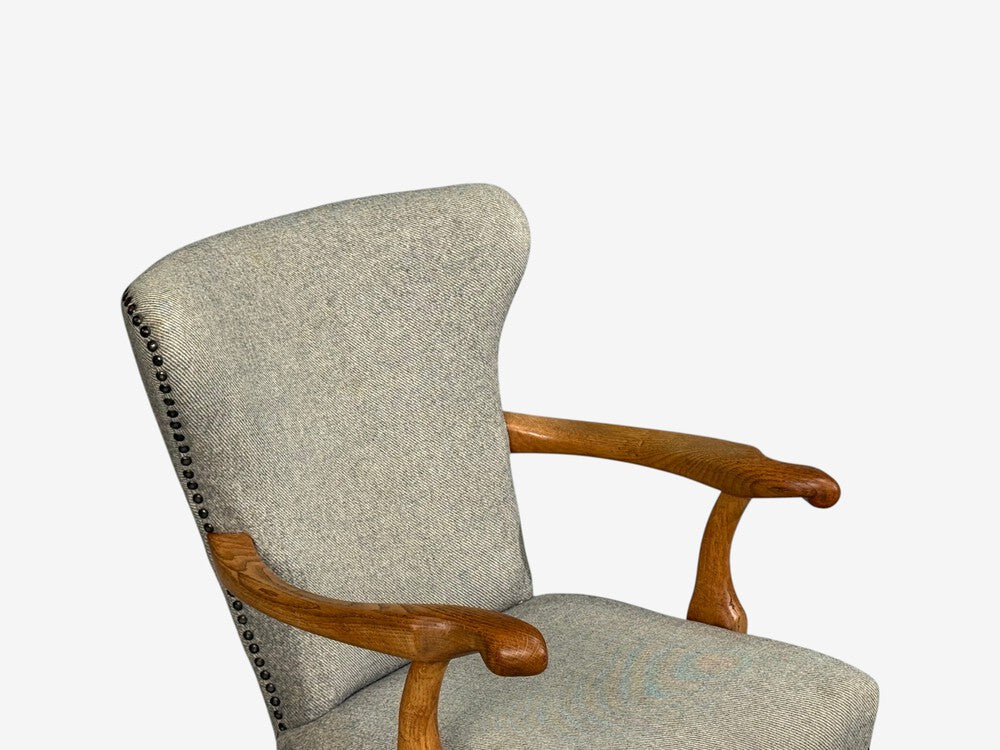 Danish Cabinetmaker, Armchairs, Oak, Gray Wool, Denmark, 1950s