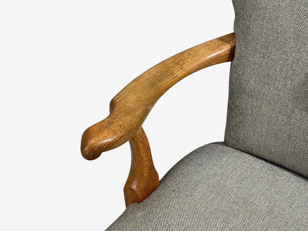 Danish Cabinetmaker, Armchairs, Oak, Gray Wool, Denmark, 1950s