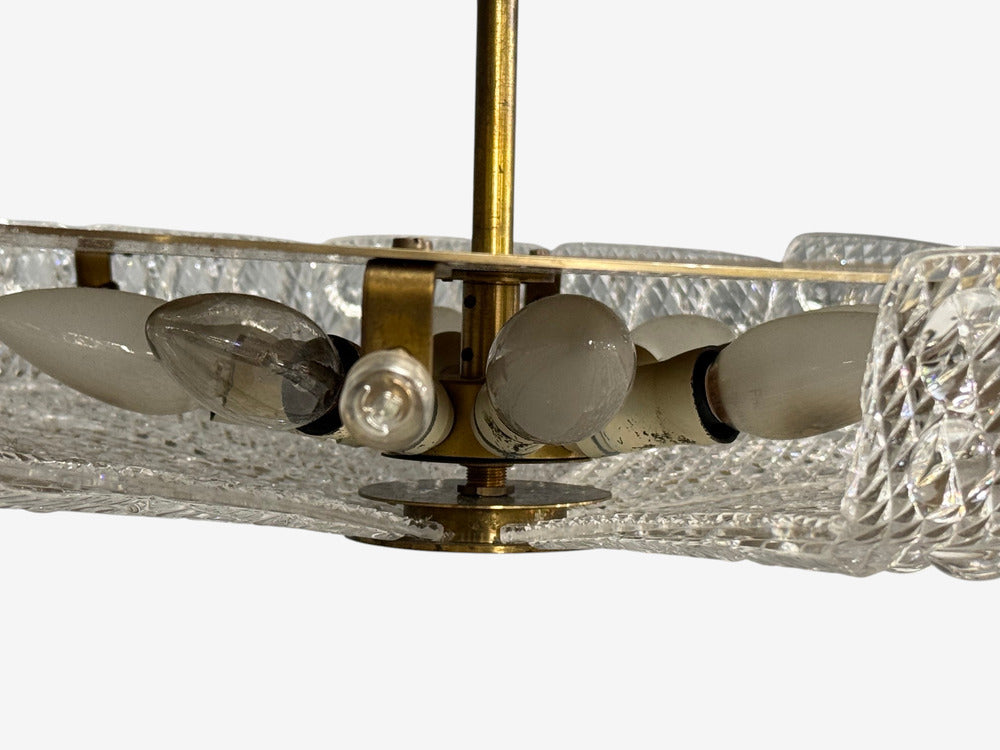 Carl Fagerlund, Pendant Light, Textured Glass, Brass, Sweden, 1960s