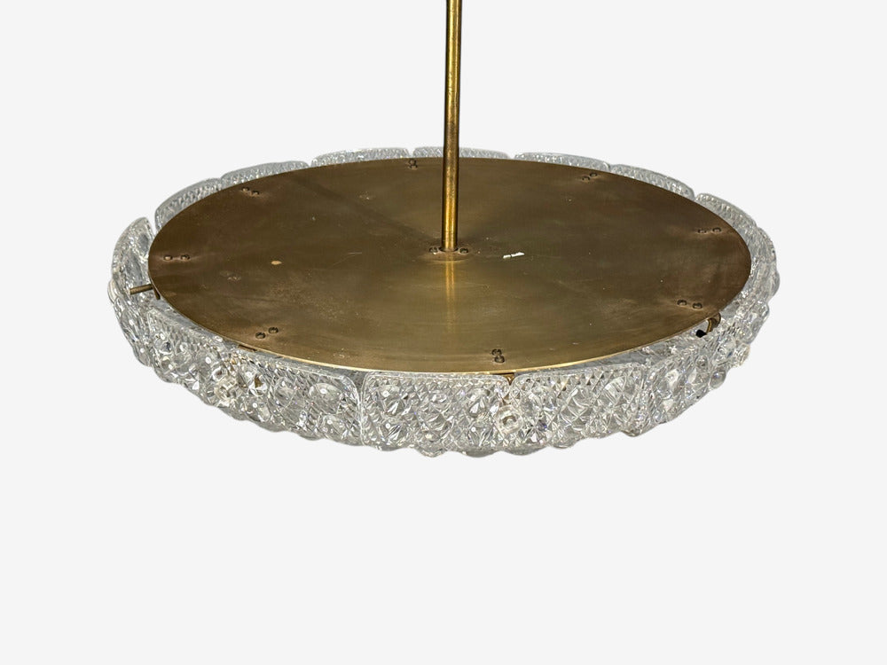 Carl Fagerlund, Pendant Light, Textured Glass, Brass, Sweden, 1960s