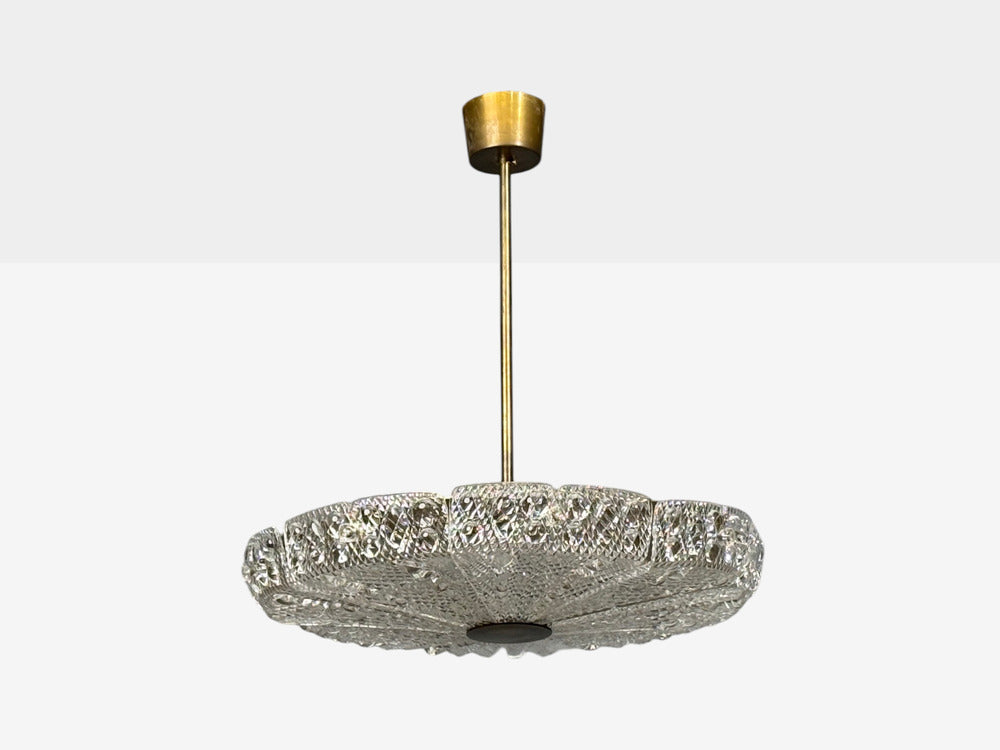 Carl Fagerlund, Pendant Light, Textured Glass, Brass, Sweden, 1960s