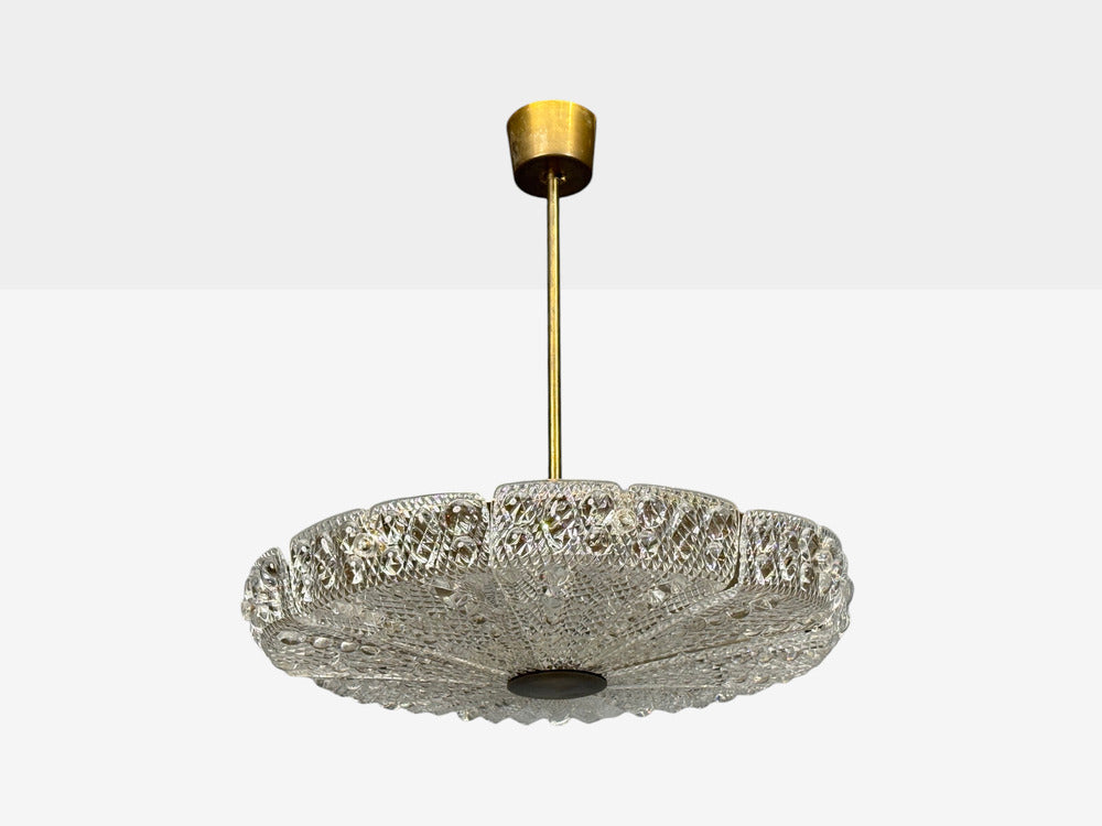 Carl Fagerlund, Pendant Light, Textured Glass, Brass, Sweden, 1960s