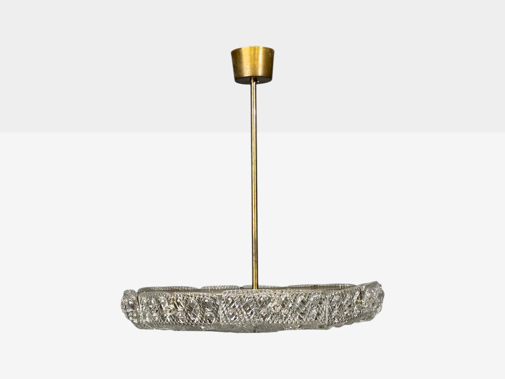 Carl Fagerlund, Pendant Light, Textured Glass, Brass, Sweden, 1960s