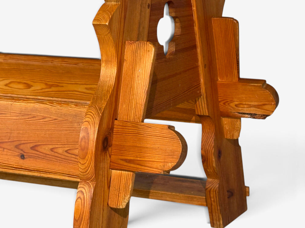 Swedish Modern, Trestle Dining Table, Carved Pine, Sweden, 1950s