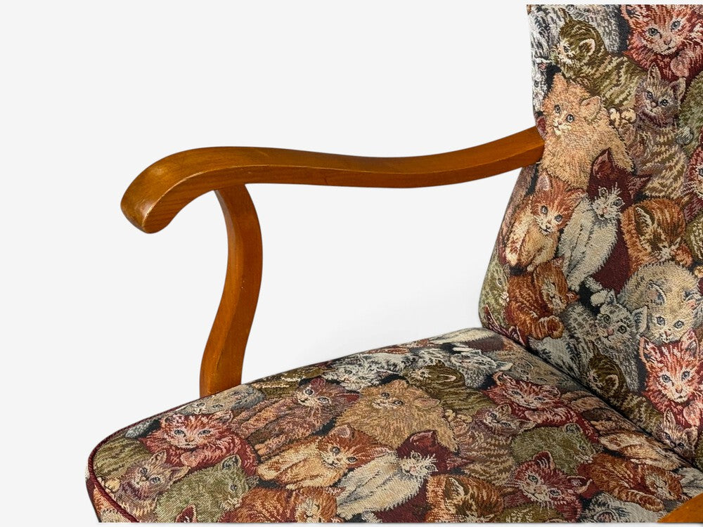 Swedish Modern, Wingback Lounge Chair, Birch, Fabric, Sweden, 1950s