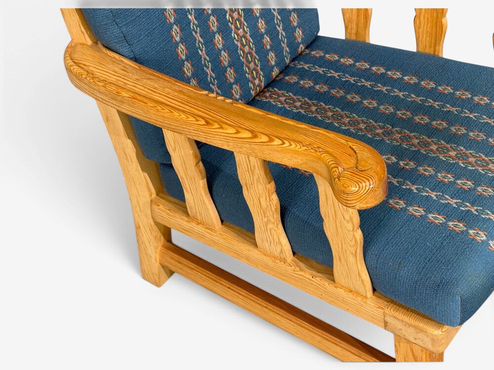 Krogenes Møbler, Lounge Chairs, Pine, Blue Fabric, Norway, 1970s